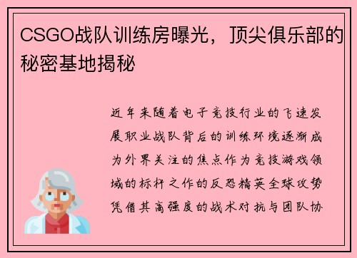 CSGO战队训练房曝光，顶尖俱乐部的秘密基地揭秘
